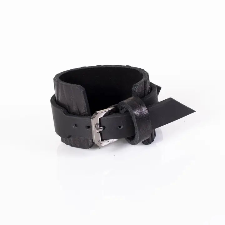 Leather Wristband with Lock & Key Charm