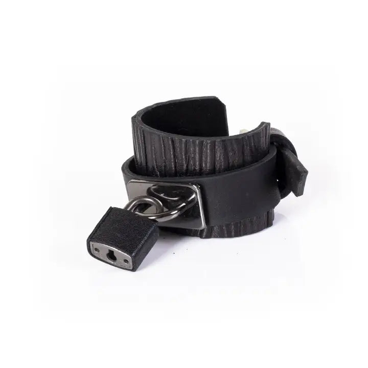 Leather Wristband with Lock & Key Charm