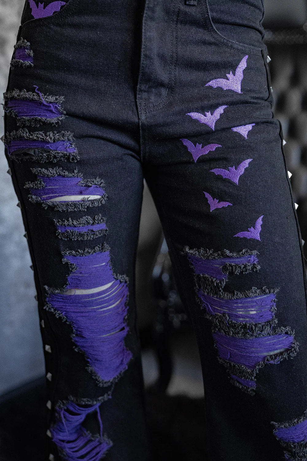 Moonbat Embroidered Shredded Pants