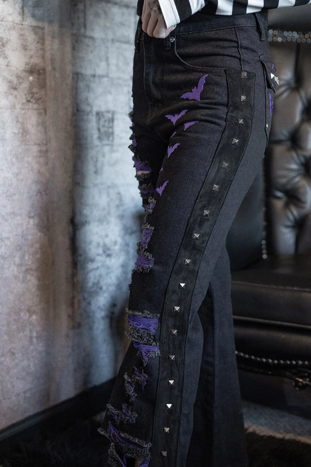 Moonbat Embroidered Shredded Pants