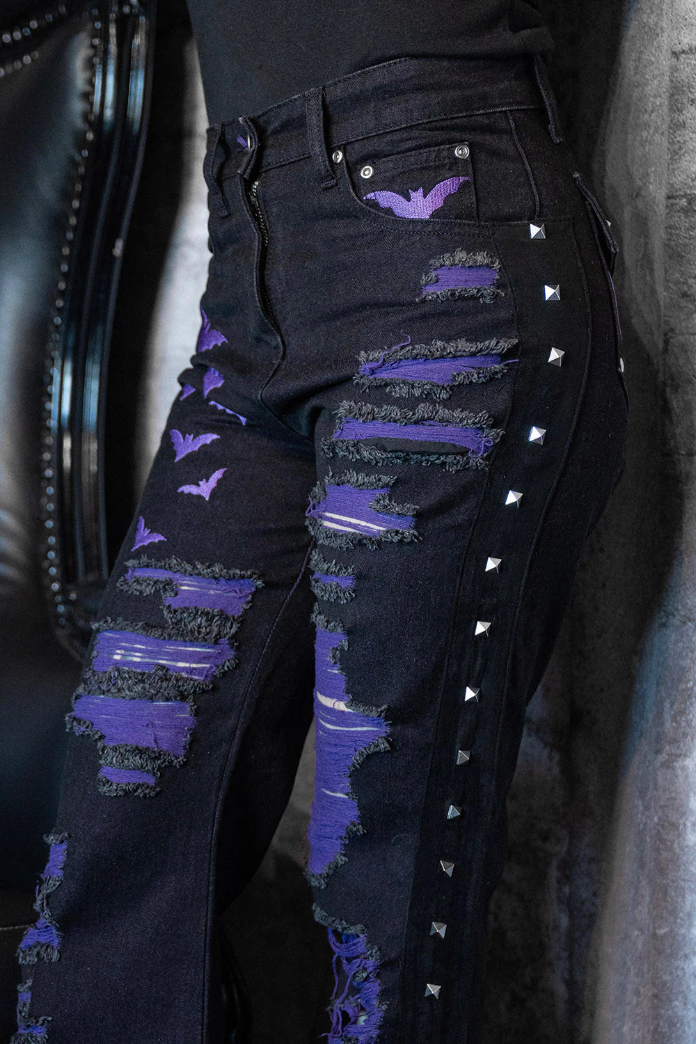 Moonbat Embroidered Shredded Pants