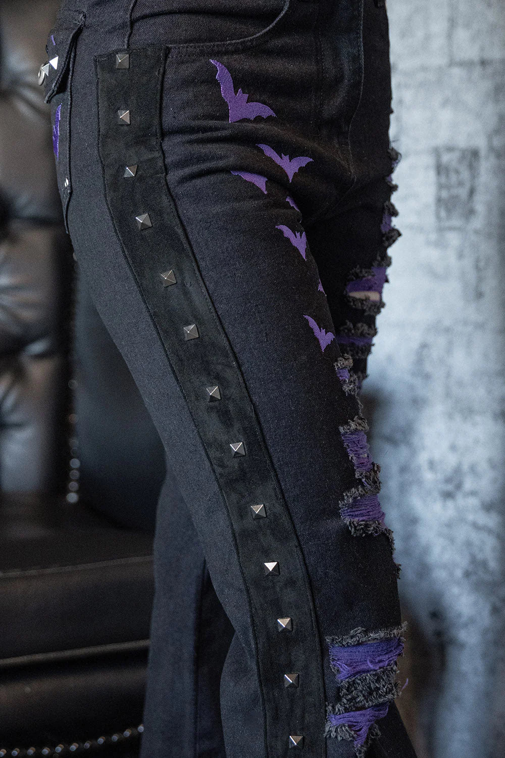 Moonbat Embroidered Shredded Pants