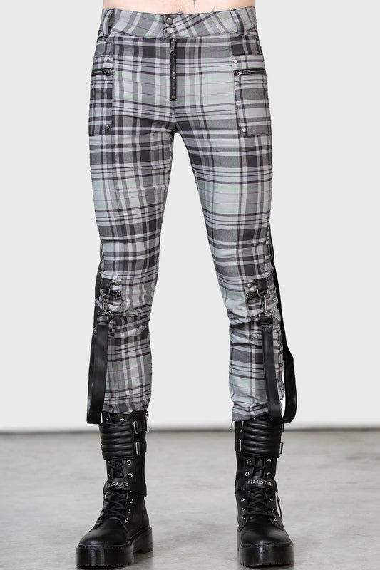 Office Riot Strappy Trousers - Grey Tartan