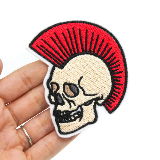 Punk Mohawk Skull Iron On Embroidered Patch