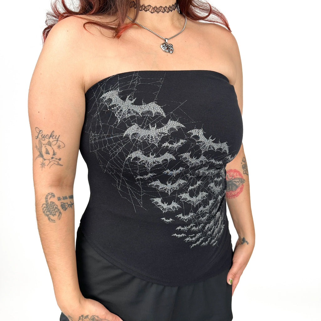 Rhinestone Bat Spiderweb Tube Top