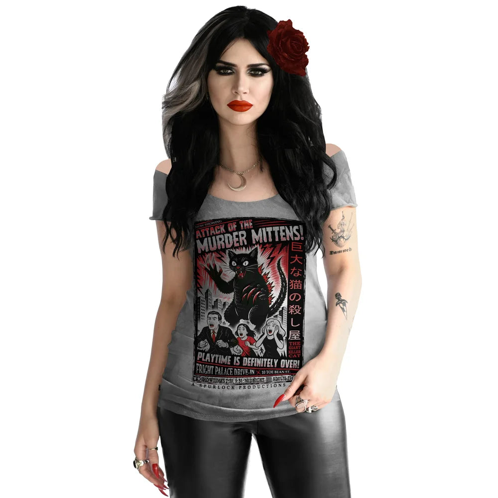 Murder Mittens - Women's Off-the-Shoulder T-Shirt