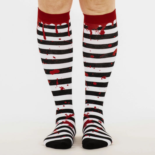 Sanguine Stripes Blood Spatter Knee High Socks