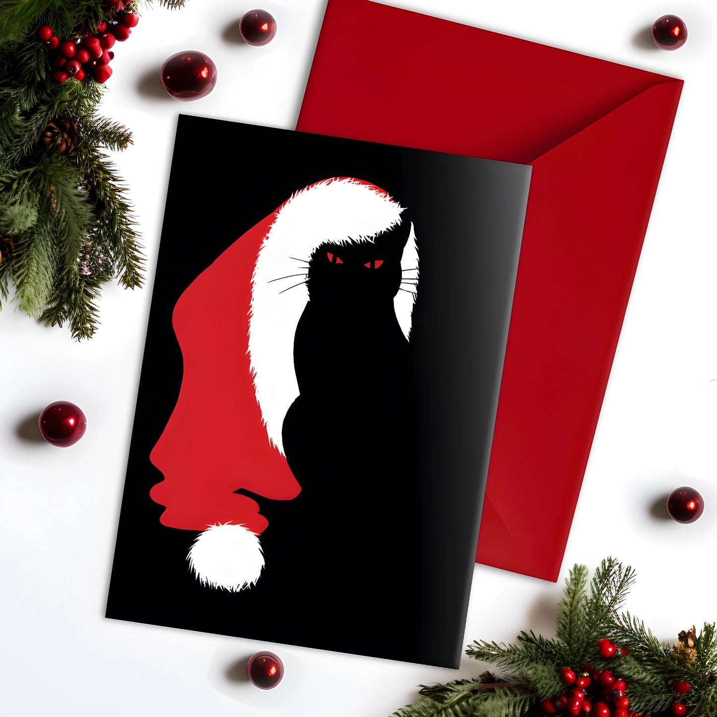 Santa Cat Large Alternative Christmas Xmas Card