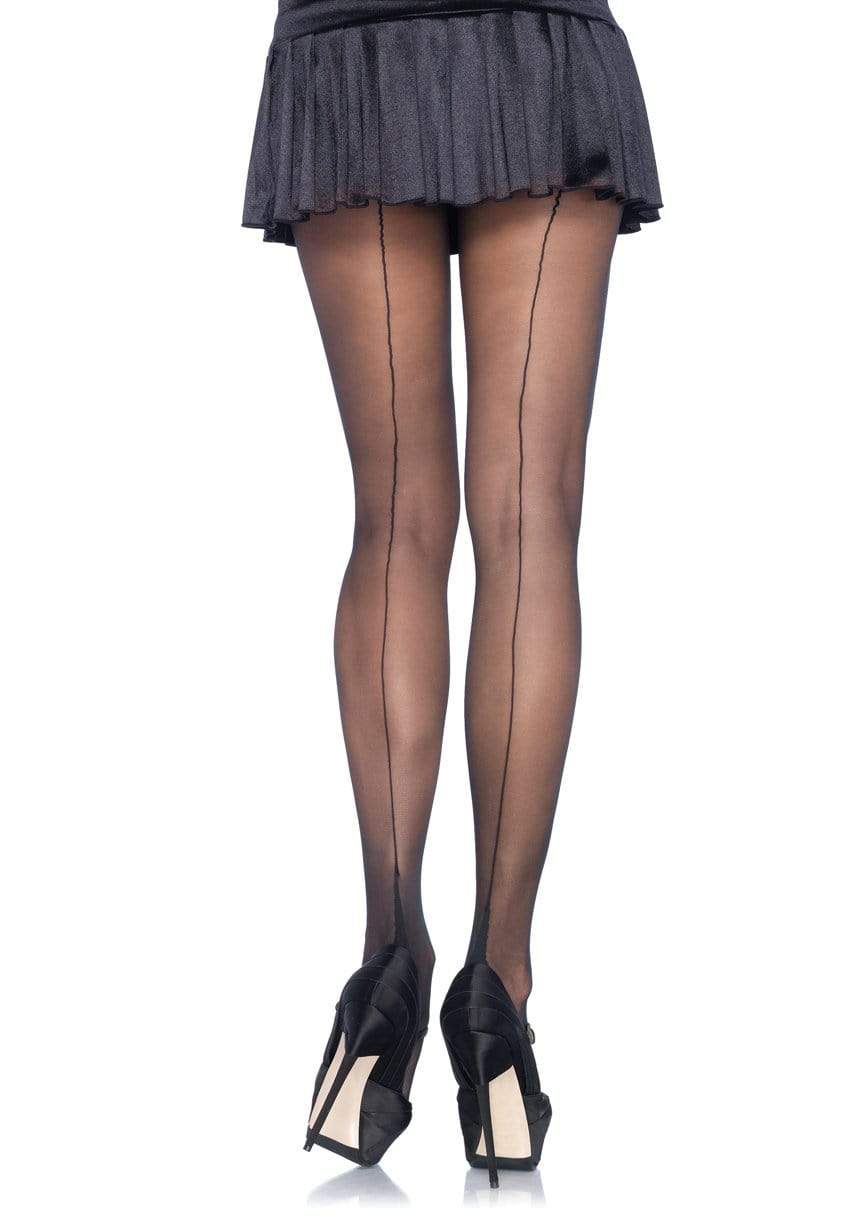 Sheer Cuban Heel Pantyhose - Black - PLUS