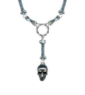Silver Bone Link Skull Drop Necklace