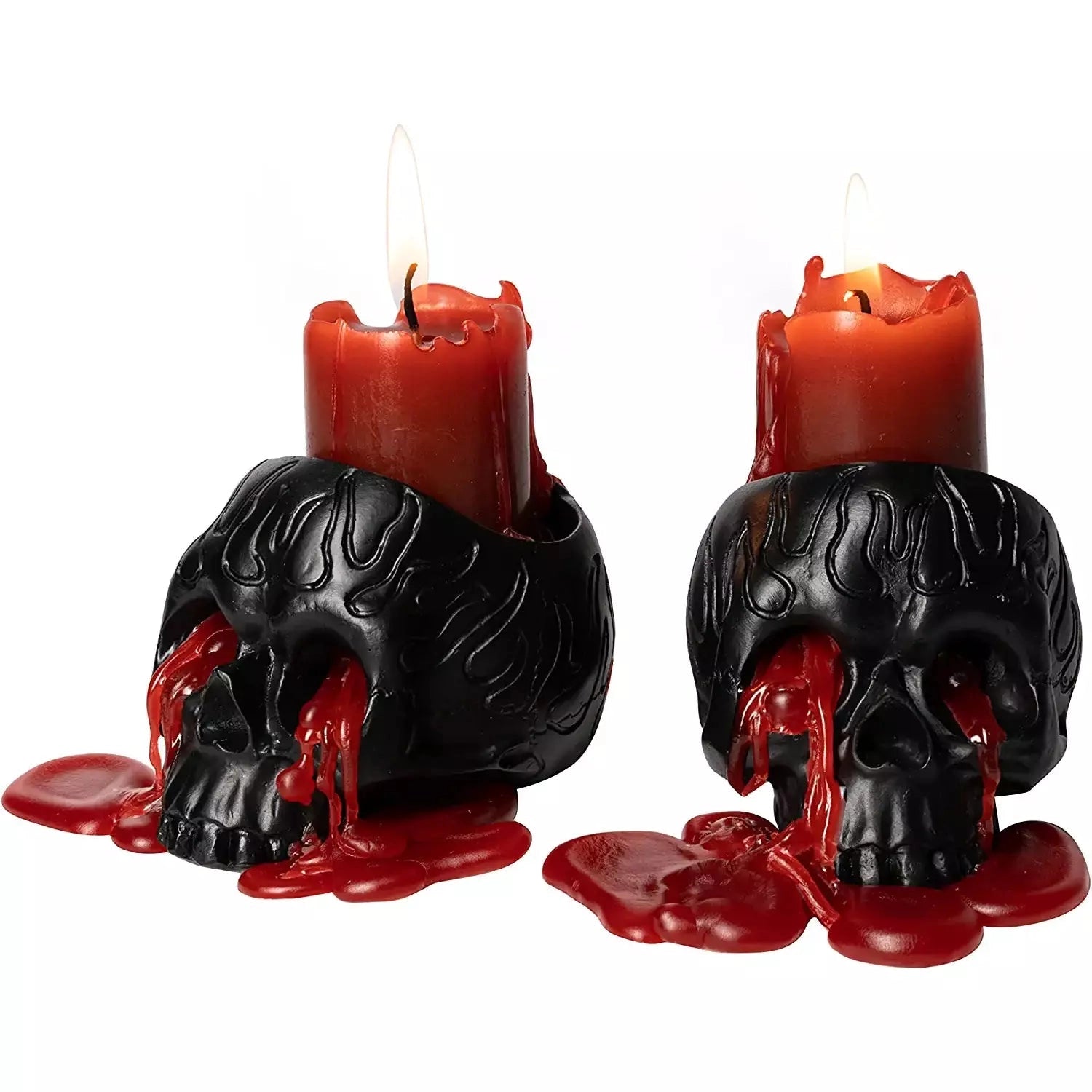 Bleeding Skull Candle Holder with Candles - 2 Pack
