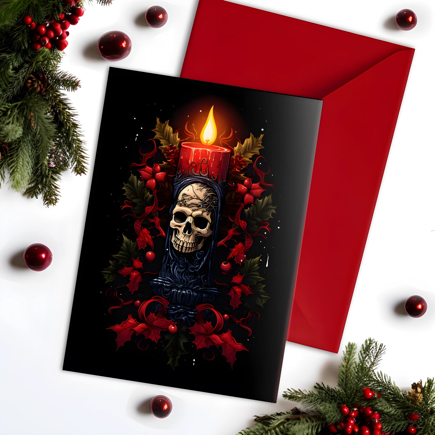 Skull Candle Wreath Large Alternative Christmas Xmas Card