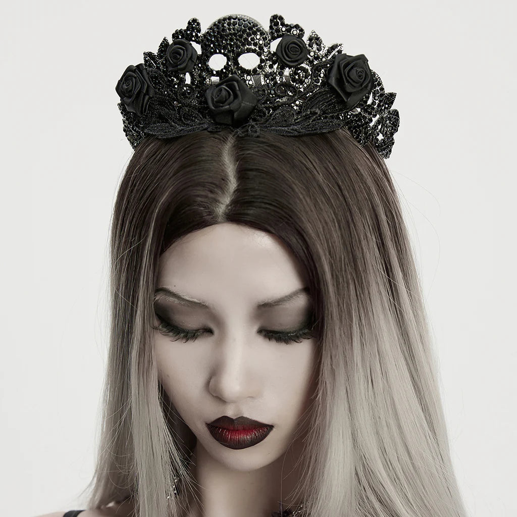 Black Rose Lace Skull Crown
