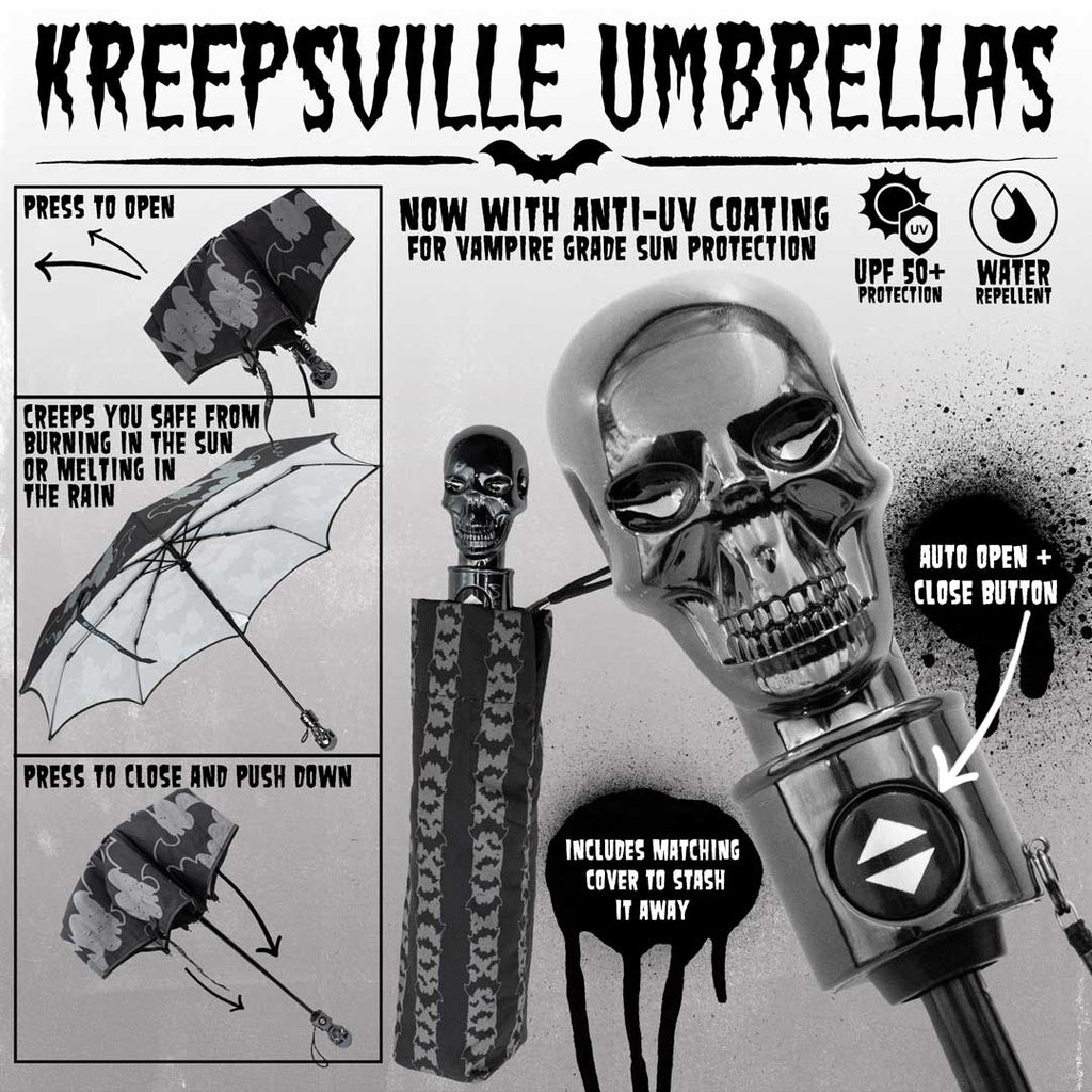 Skull Handle Bat Stripe Anti UV Umbrella