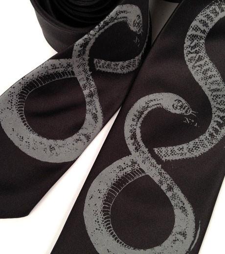 Snake Necktie - Gray on Black
