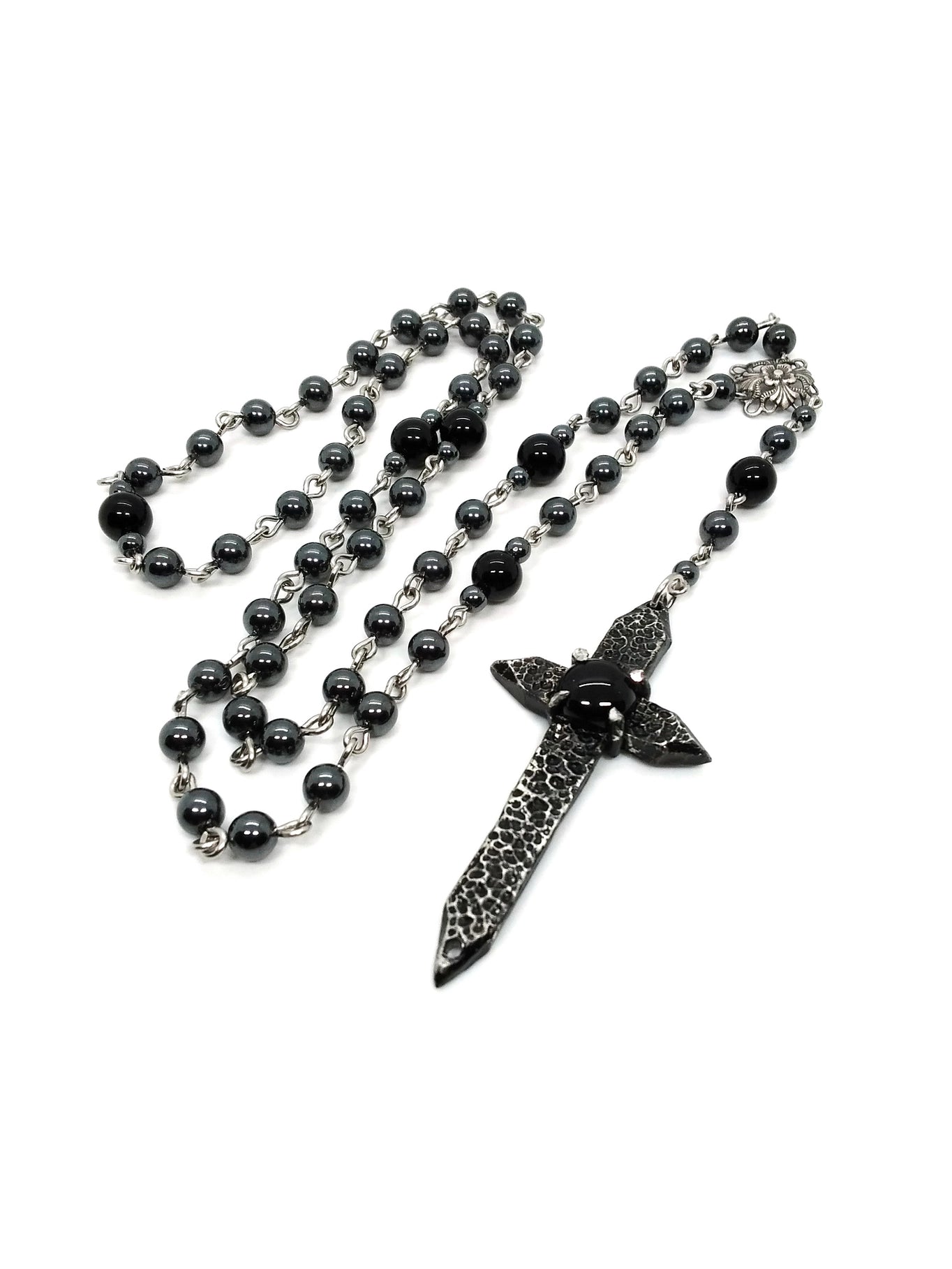 Spiked Cross Rosary - Onyx