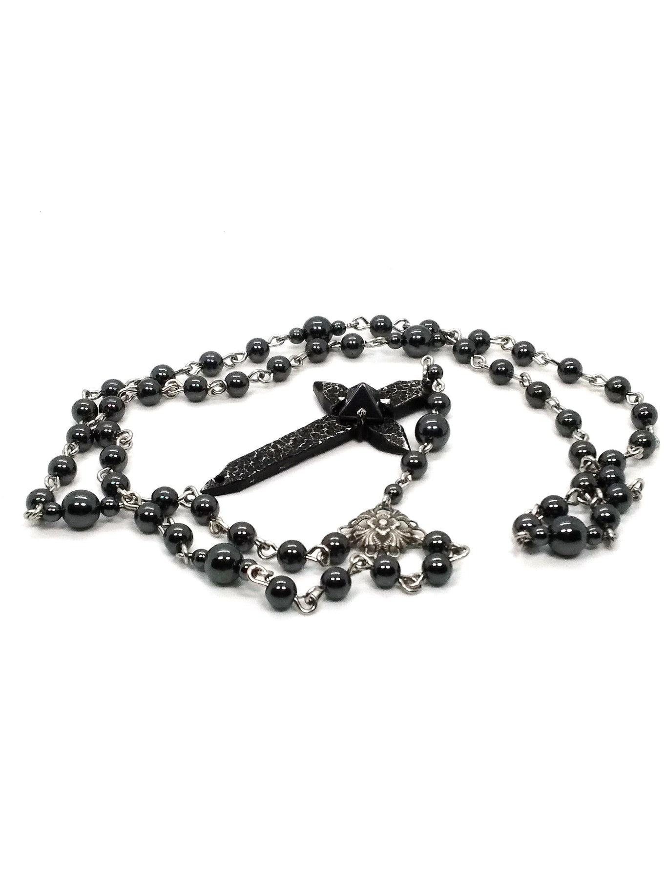 Spiked Cross Rosary - Onyx