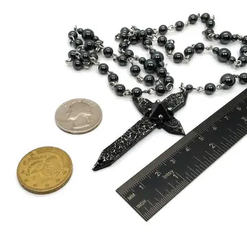 Spiked Cross Rosary - Dark Red