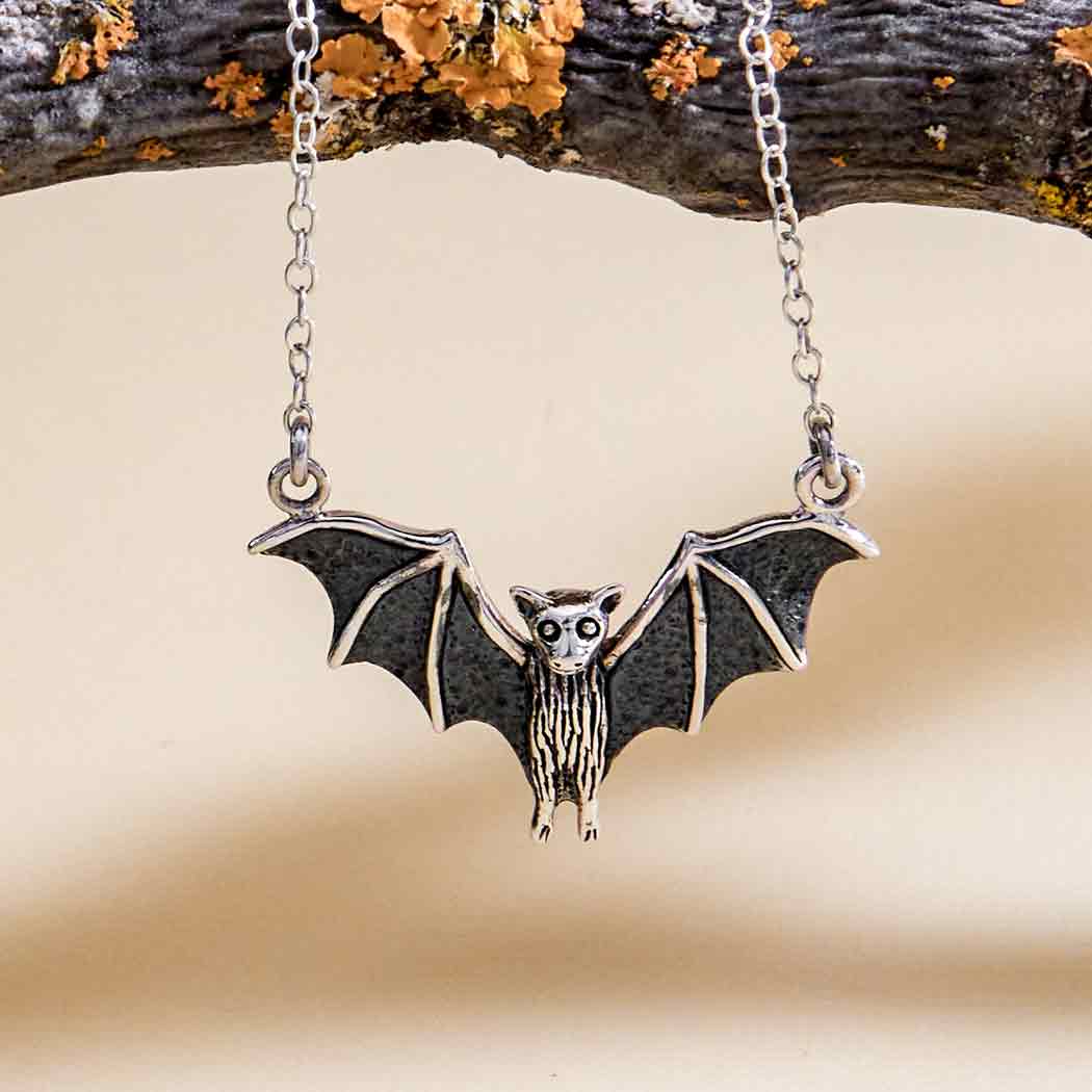 Sterling Silver Flying Bat Necklace