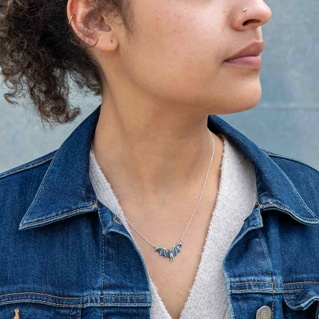Sterling Silver Flying Bat Necklace
