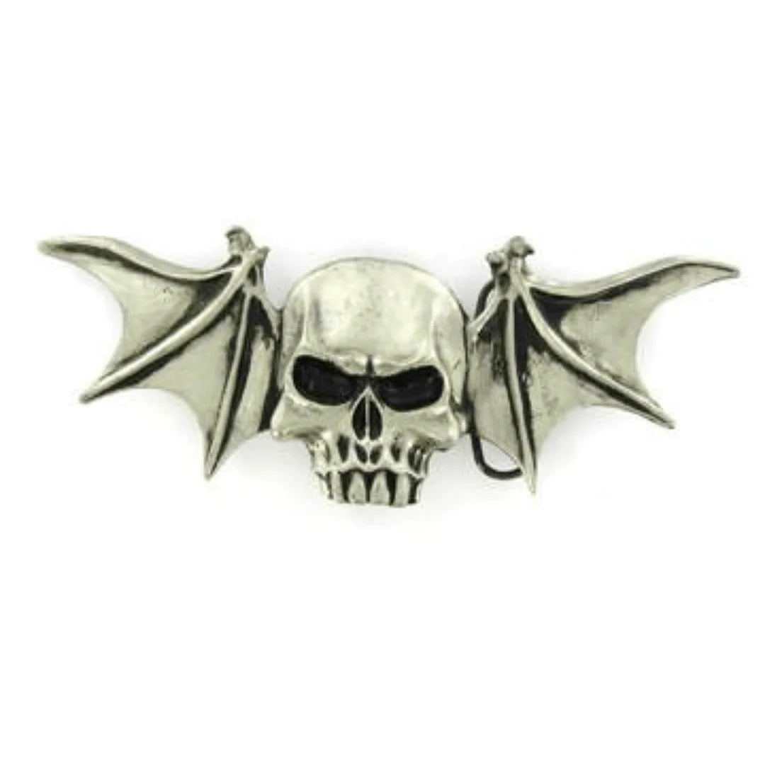 Skull With Bat Wings Belt Buckle
