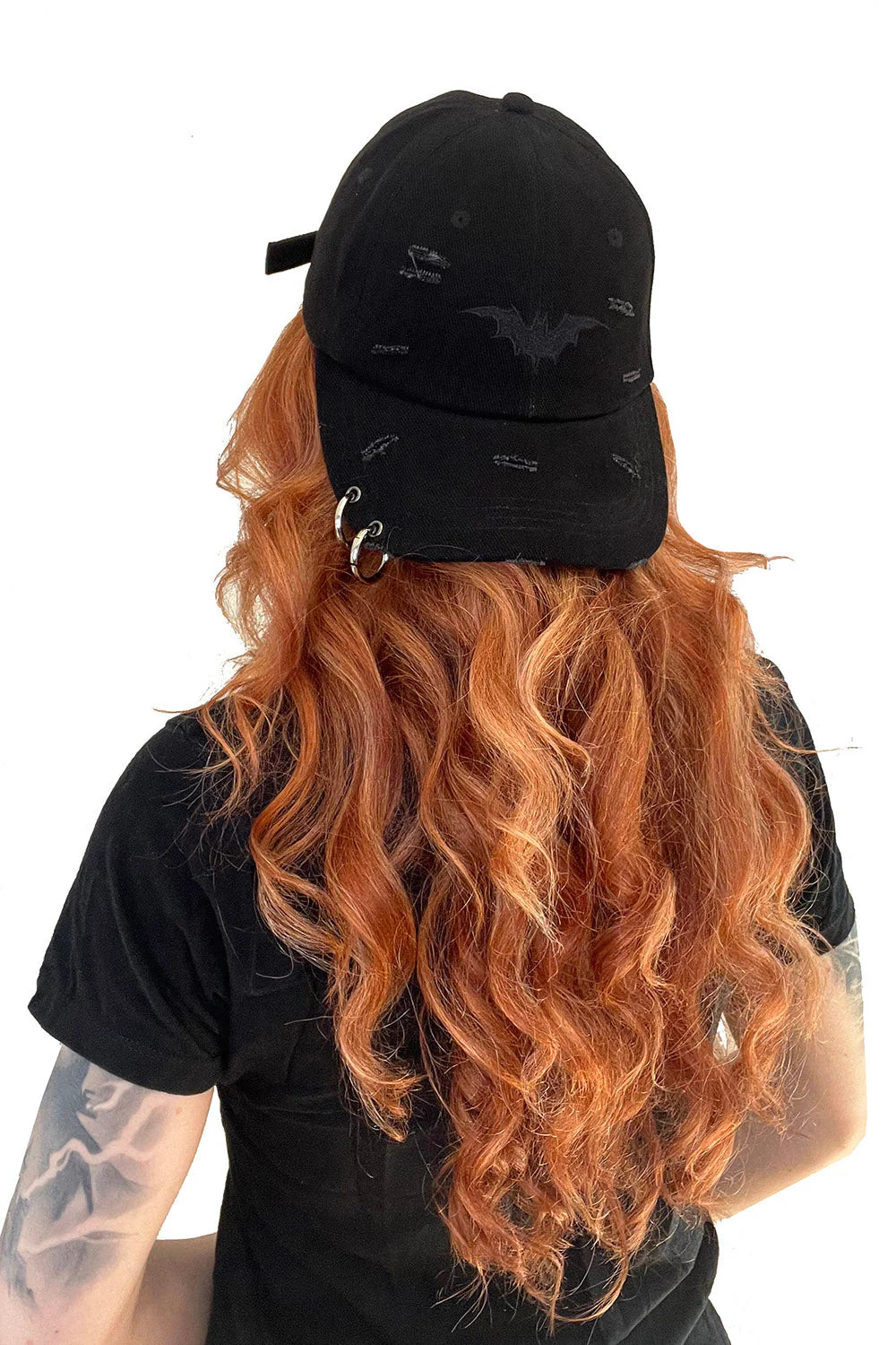 Vampire Bat Pierced Baseball Cap - Black