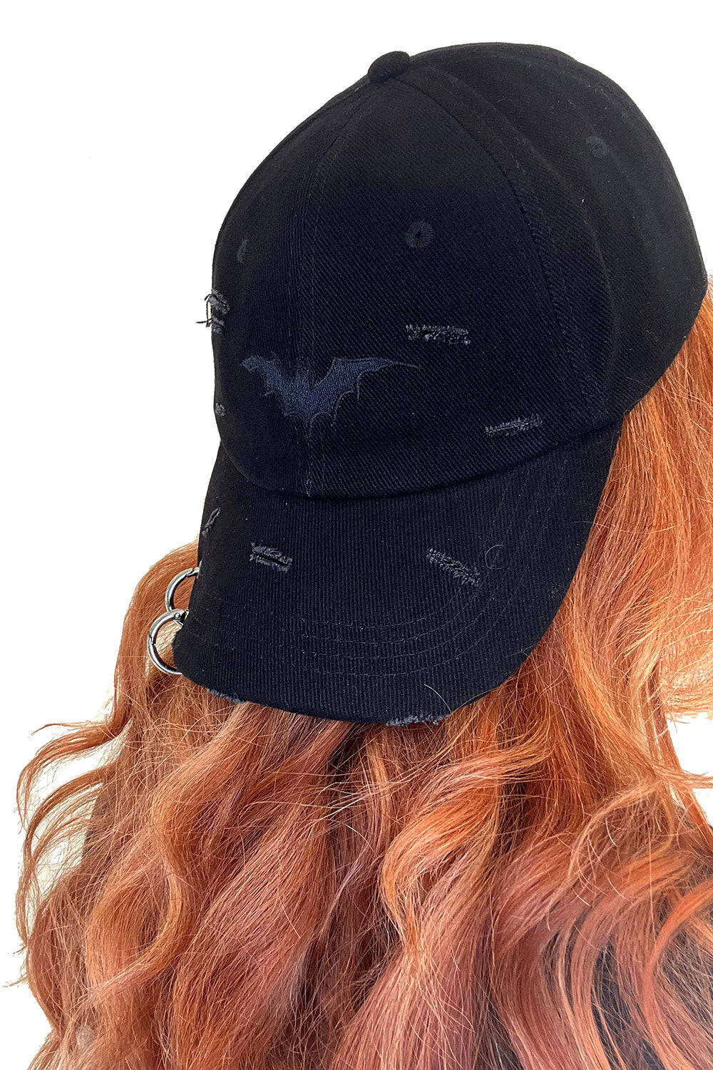 Vampire Bat Pierced Baseball Cap - Black