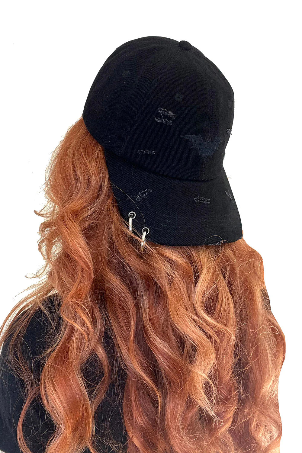 Vampire Bat Pierced Baseball Cap - Black