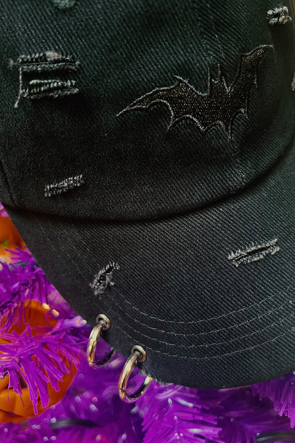 Vampire Bat Pierced Baseball Cap - Black