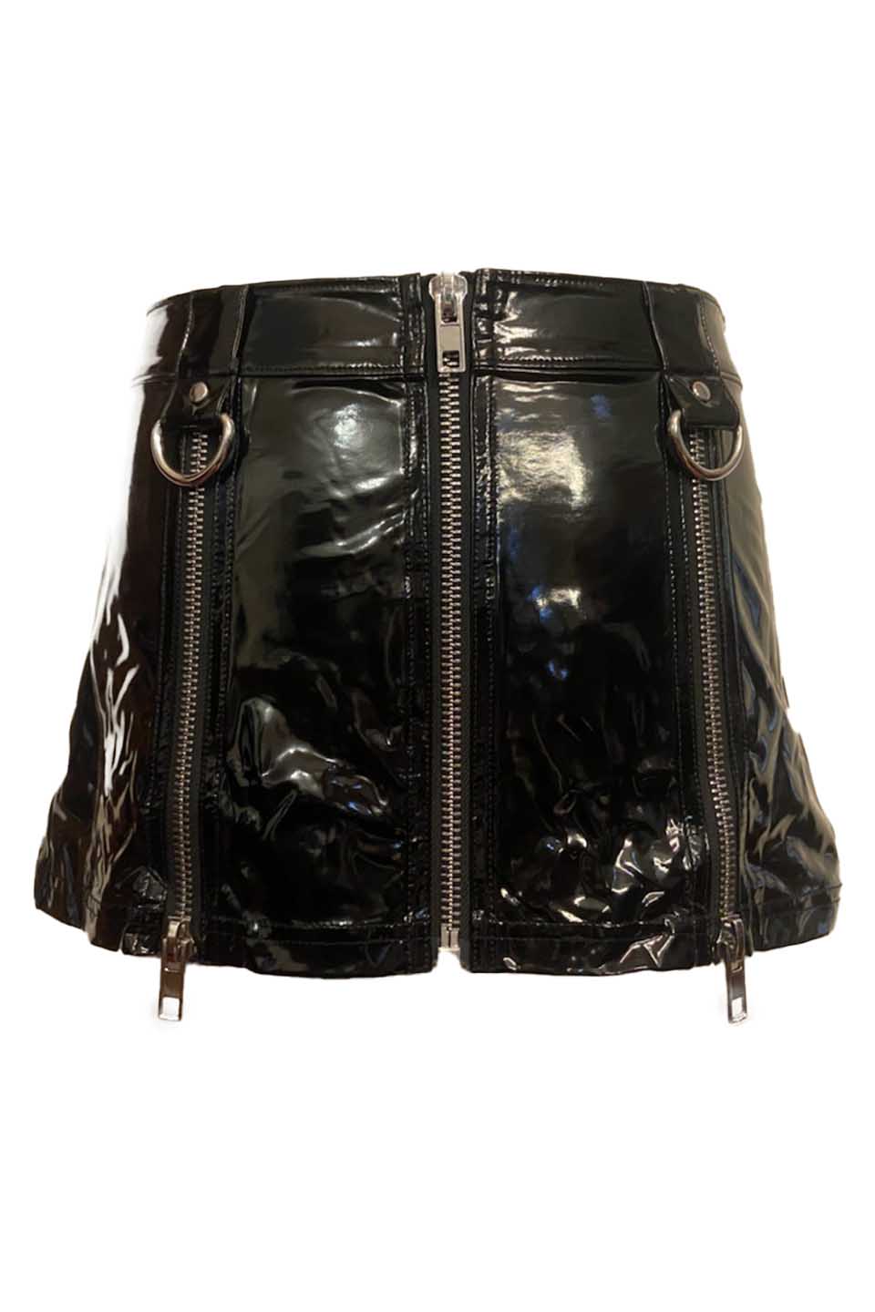 Vinyl Von Zipper Mini Skirt in Plack PVC