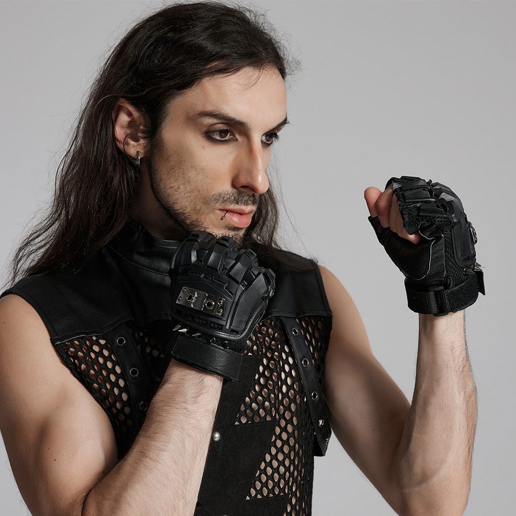 Cyberpunk Spike Mesh Shell Gloves