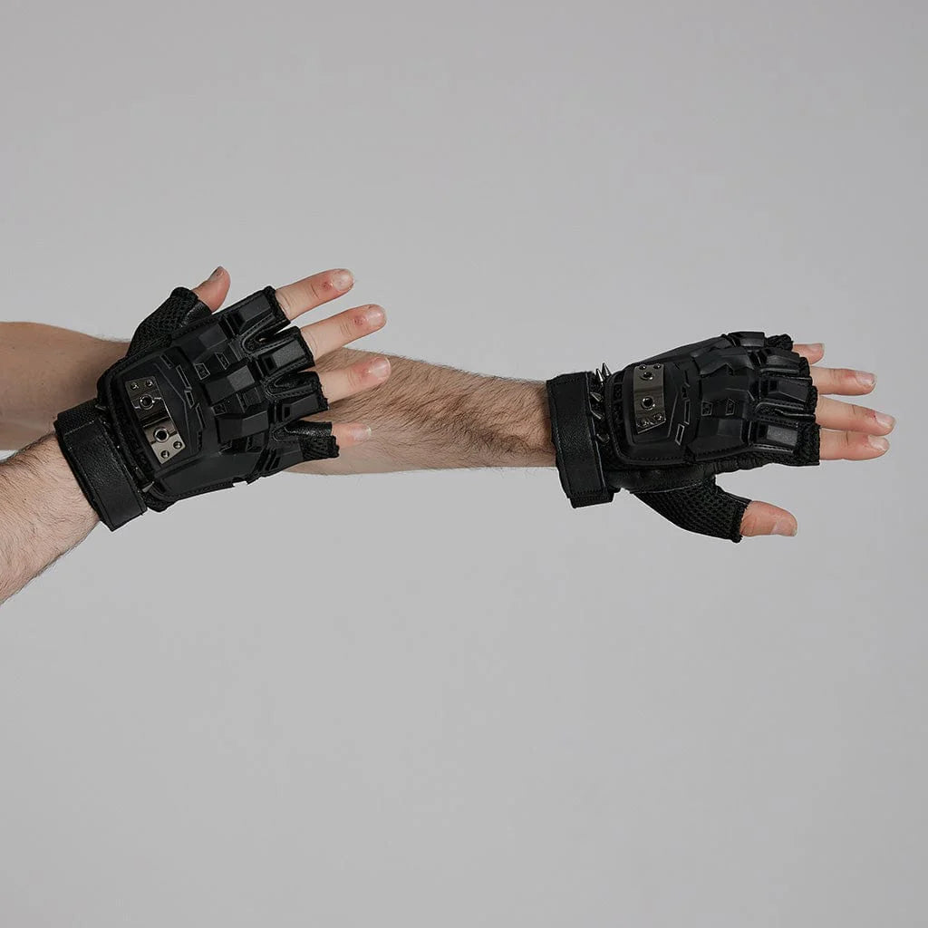 Cyberpunk Spike Mesh Shell Gloves