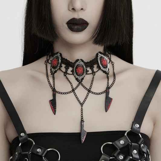 Gothic Knife Rose Embroidered Choker