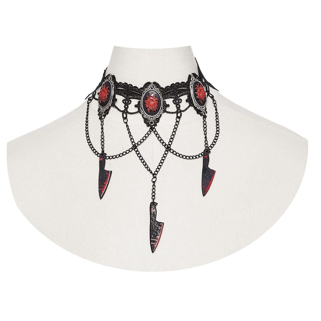 Gothic Knife Rose Embroidered Choker