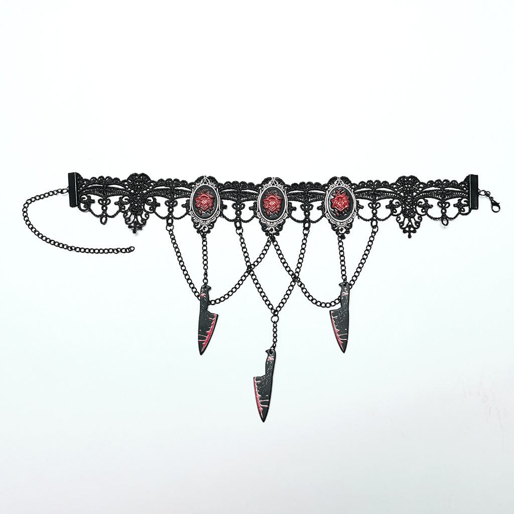 Gothic Knife Rose Embroidered Choker