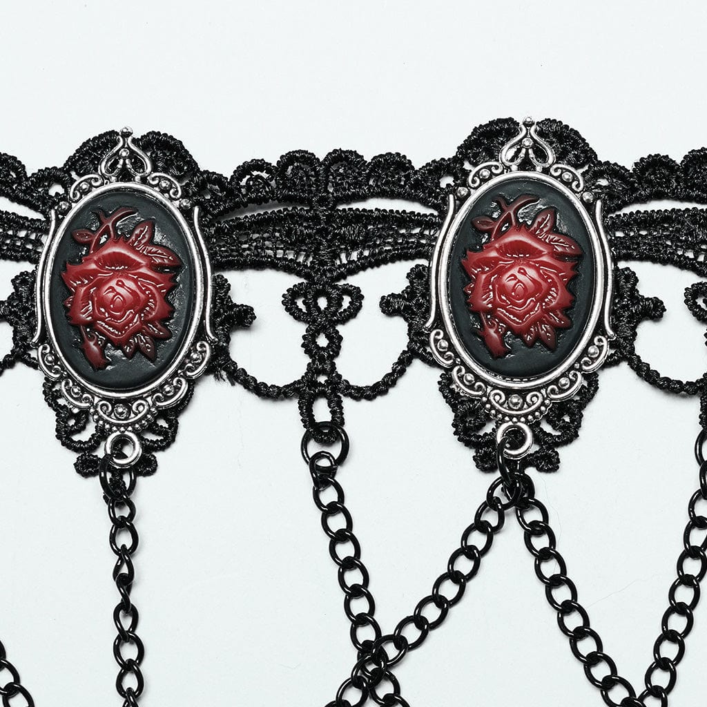 Gothic Knife Rose Embroidered Choker