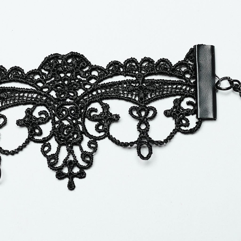 Gothic Knife Rose Embroidered Choker