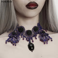 Gothic Rose Beaded Lace Necklace - Purple