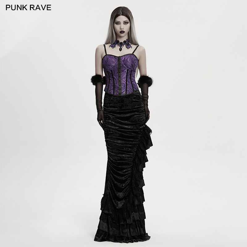 Gothic Rose Beaded Lace Necklace - Purple