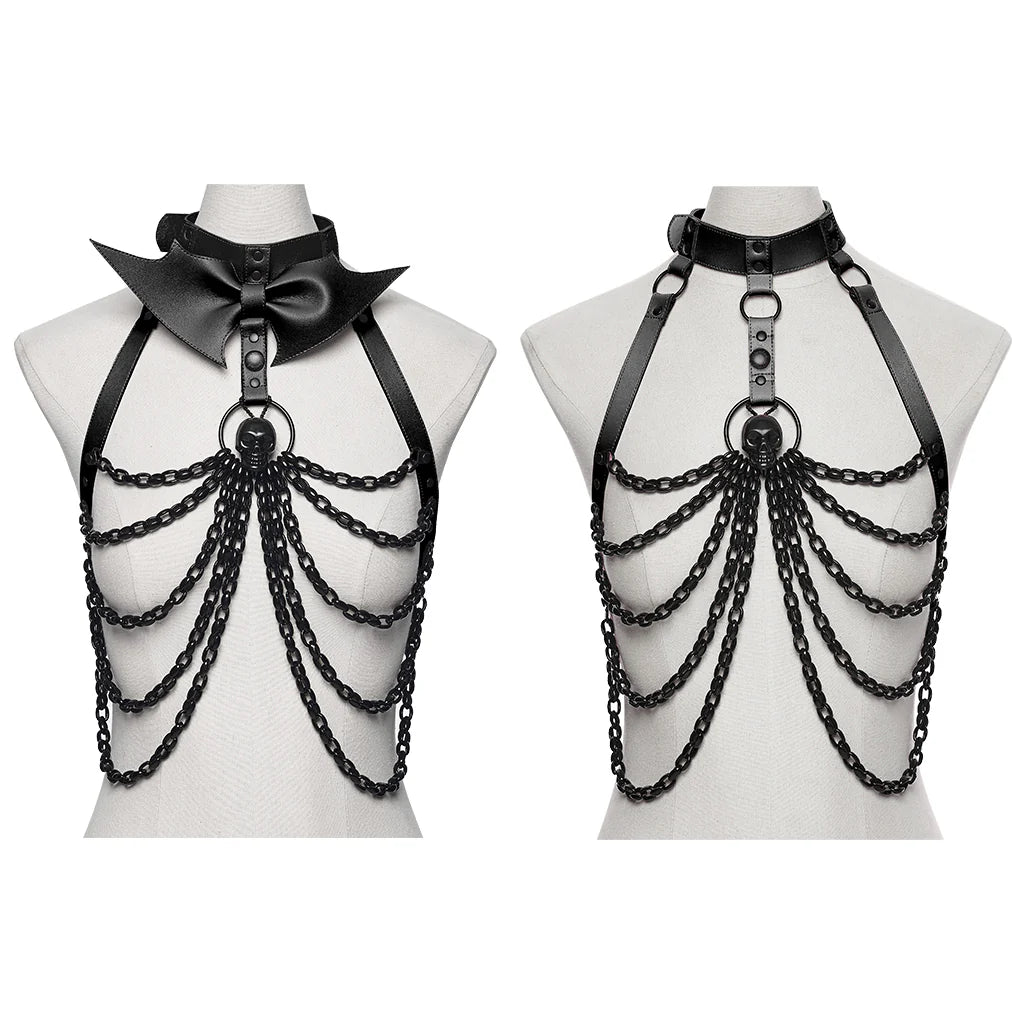 Skull Halterneck Body Harness with Detachable Batwing