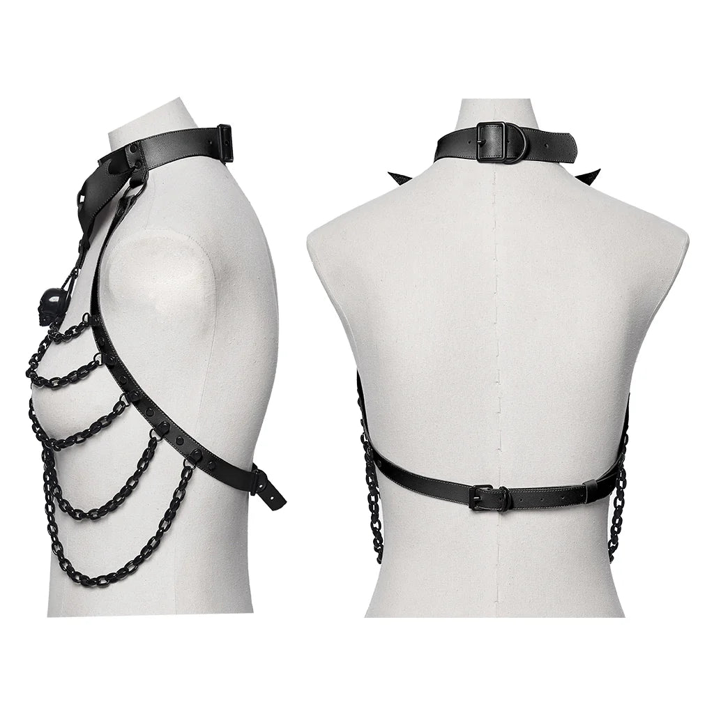 Skull Halterneck Body Harness with Detachable Batwing