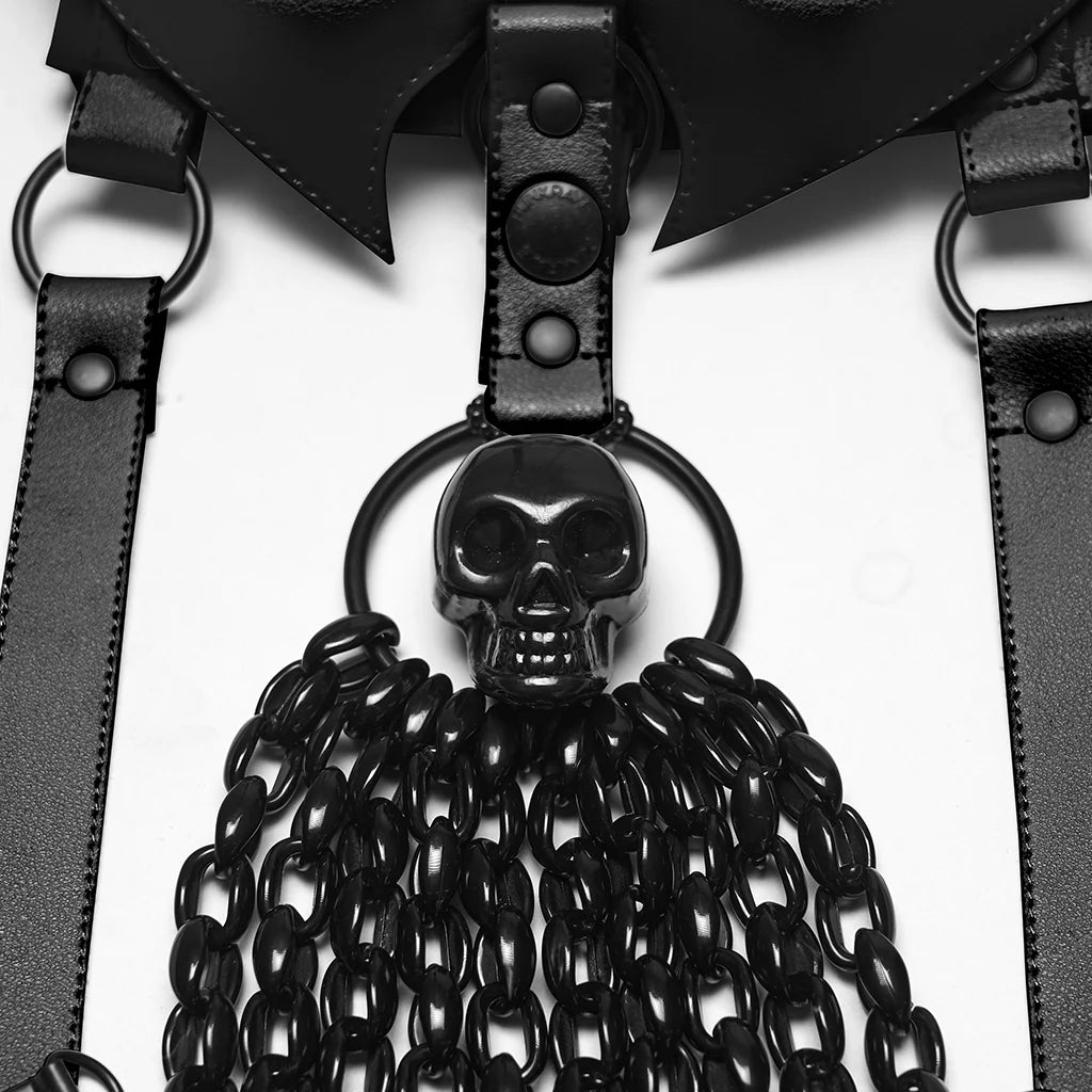 Skull Halterneck Body Harness with Detachable Batwing