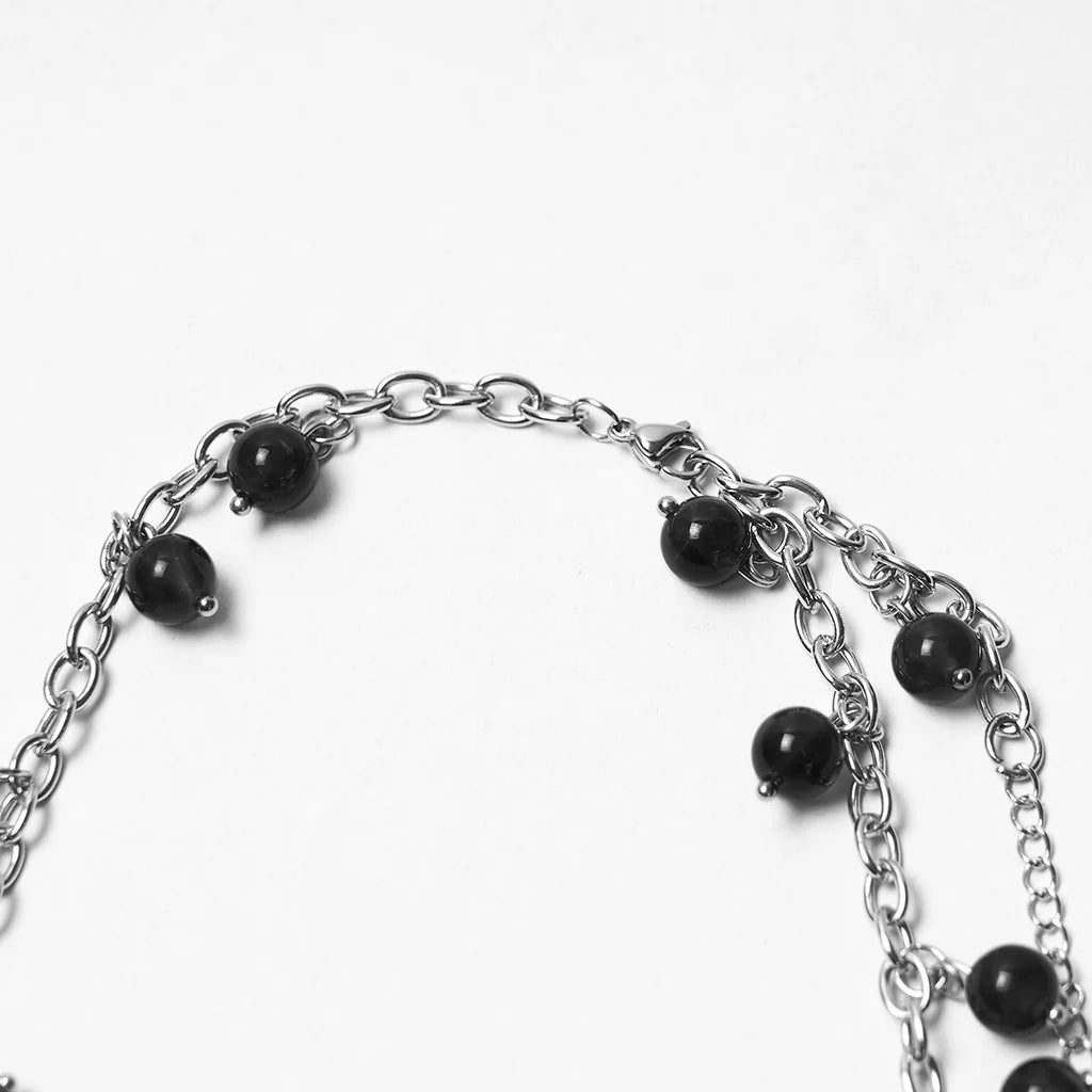 Gothic Cross Beaded Necklace - Black