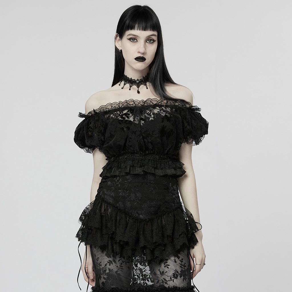 Gothic Off Shoulder Ruffles Sheer Shirt