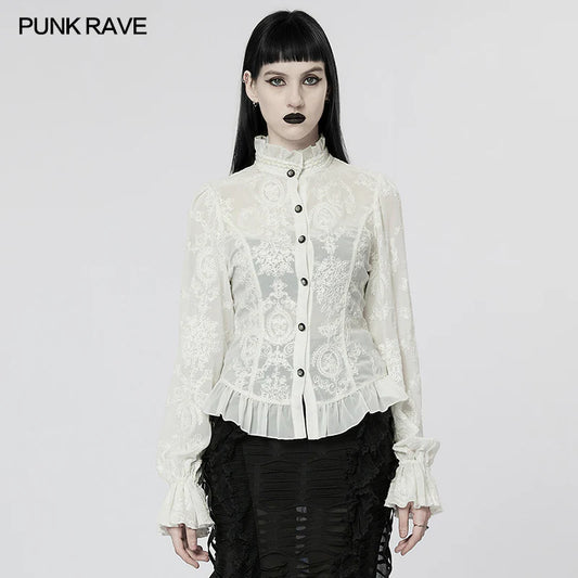 Gothic Puff Sleeved Sheer Shirt - White