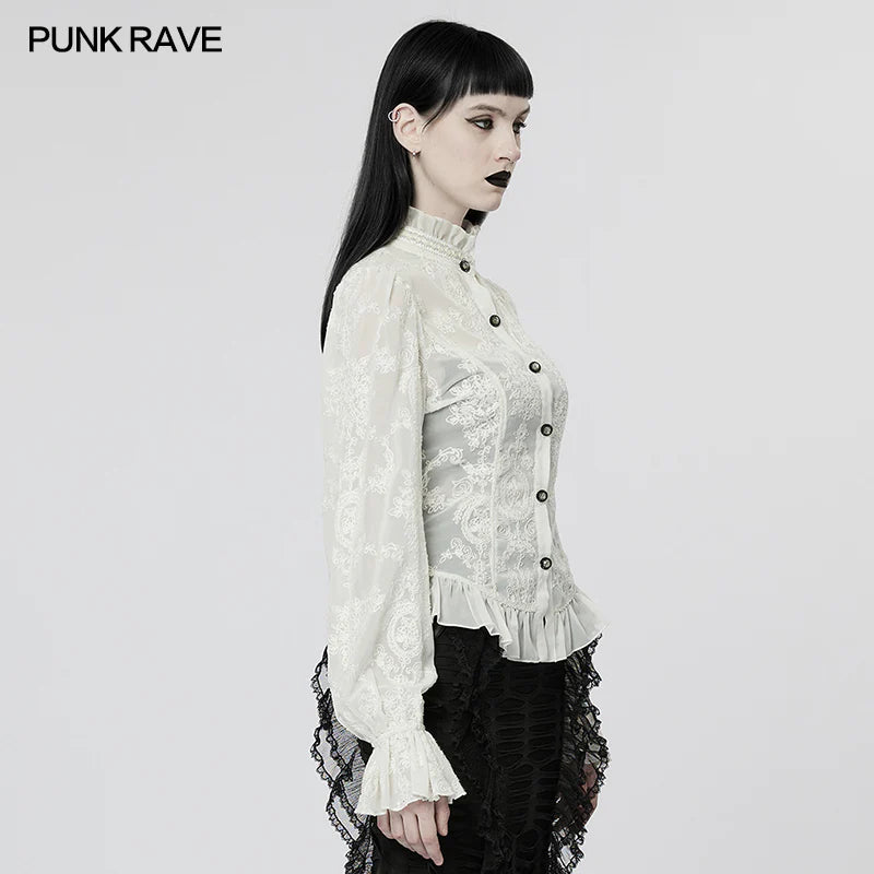 Gothic Puff Sleeved Sheer Shirt - White