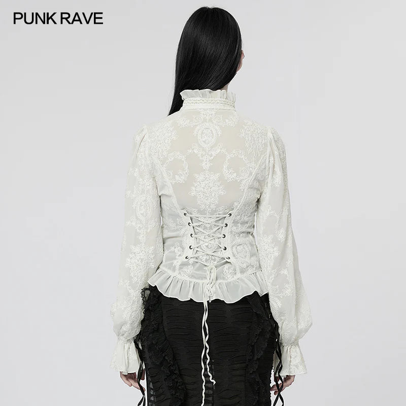 Gothic Puff Sleeved Sheer Shirt - White