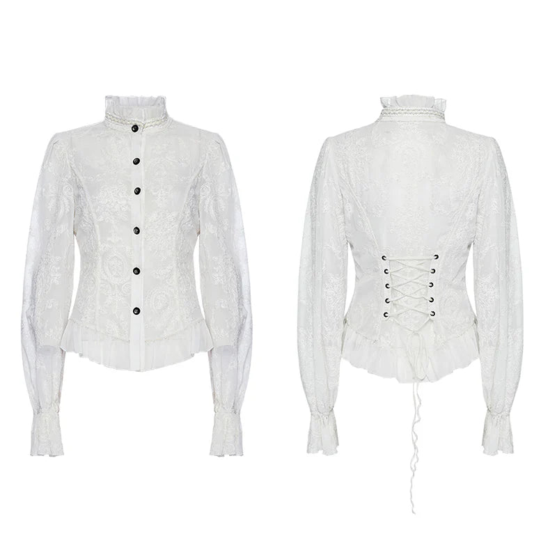 Gothic Puff Sleeved Sheer Shirt - White