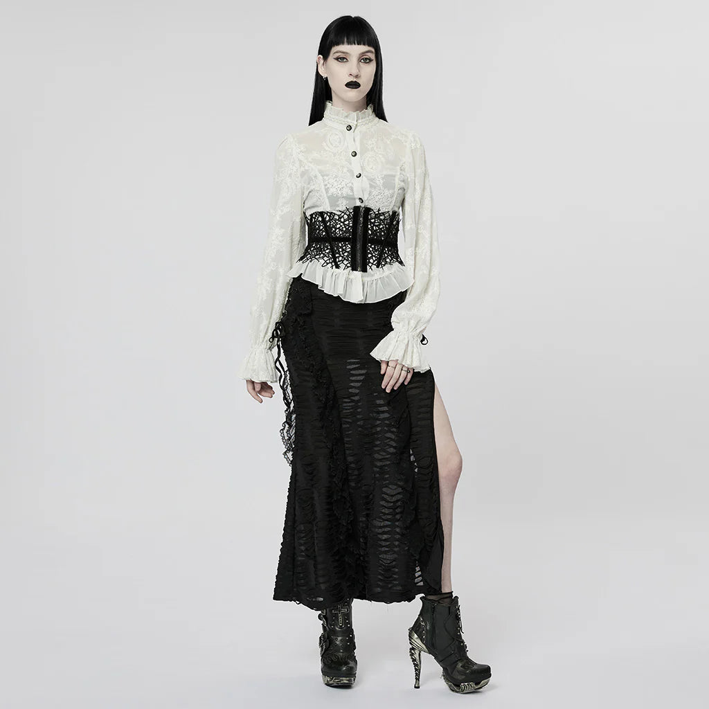 Gothic Puff Sleeved Sheer Shirt - White