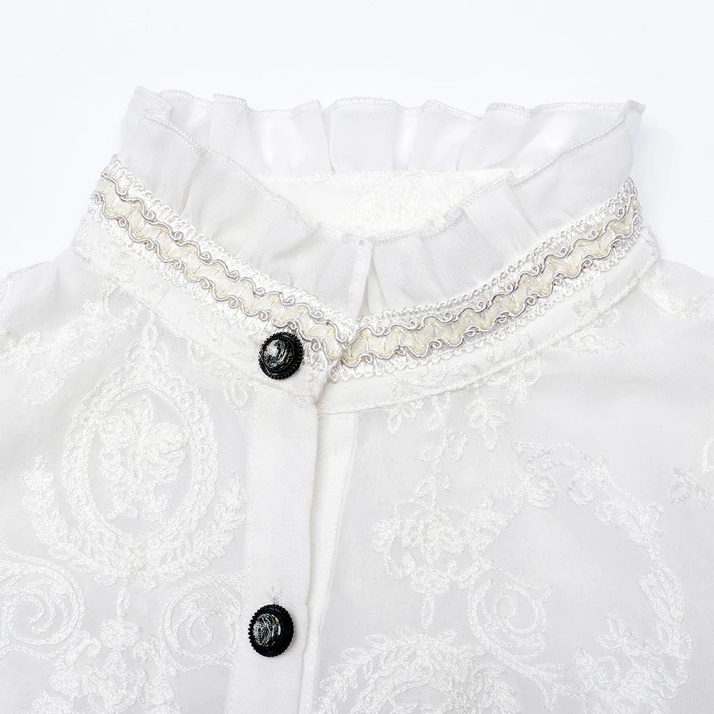 Gothic Puff Sleeved Sheer Shirt - White